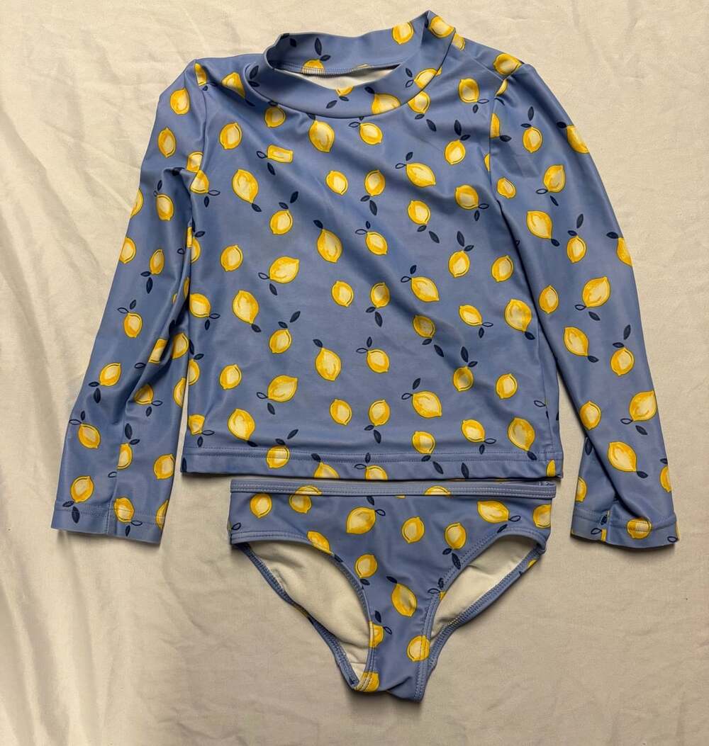Carter's Just One You Girls Blue Lemon Long Sleeve Rash Guard Swimsuit Set 4T